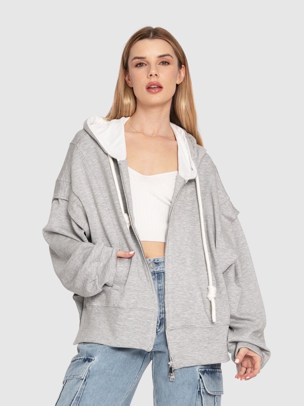 belle & bloom NEW No Ordinary Love Zip Hoodie - Grey Marle, Size S Gray